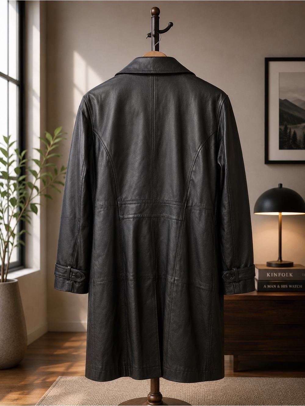 🖤 Isaac Mizrahi Women Genuine Leather Long Coat • Large • Front Button Closure - Picture 4 of 8